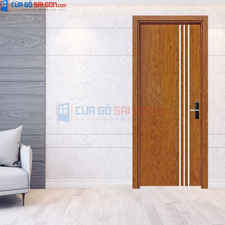 Cửa gỗ công nghiệp chạy chỉ trắng làm điểm nhấn siêu đẹp