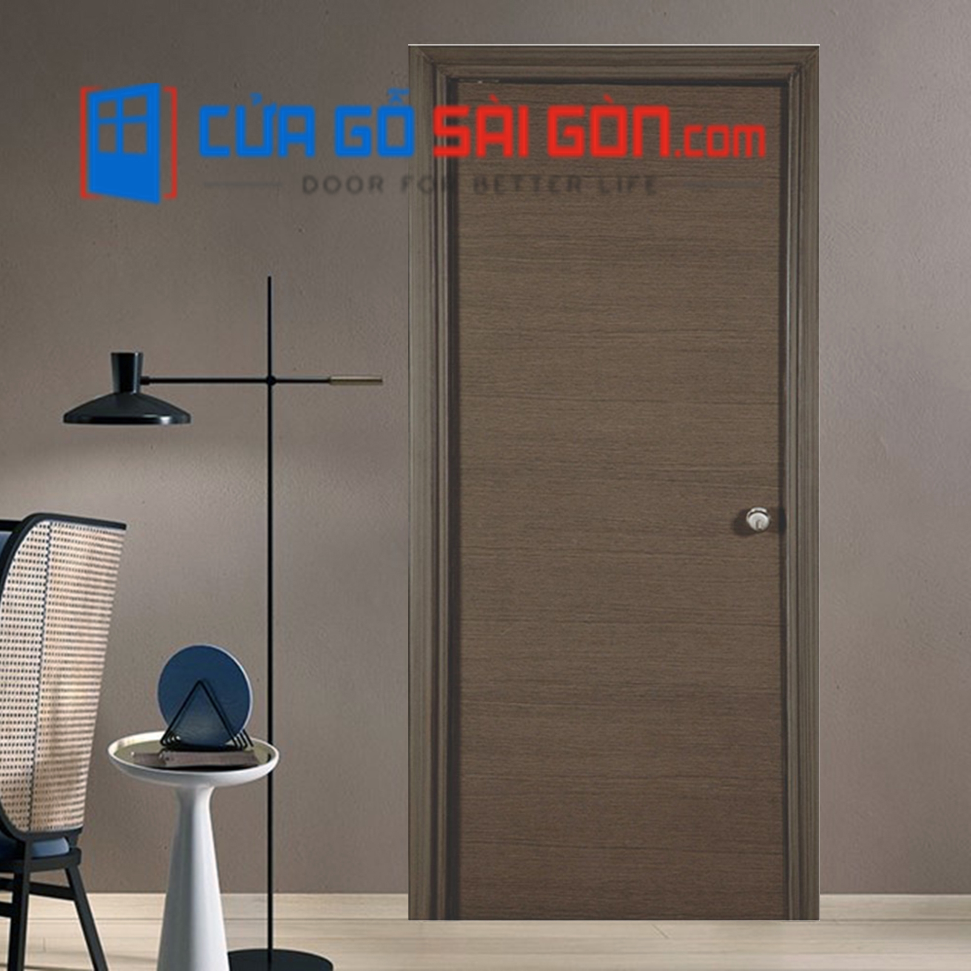 mẫu cửa gỗ công công nghiệp phủ Laminate tông xám sang trọng