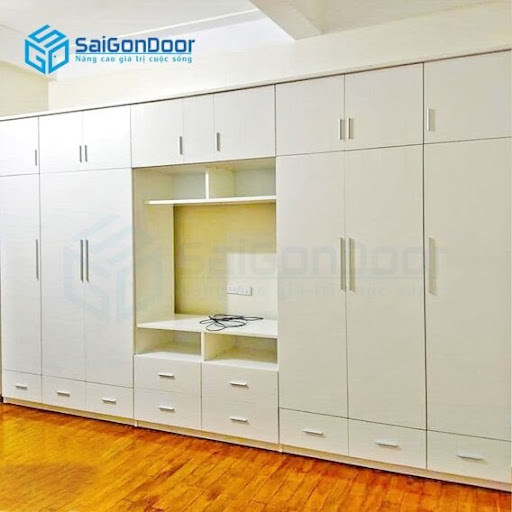 Mẫu tủ quần áo kết hợp kệ tivi
